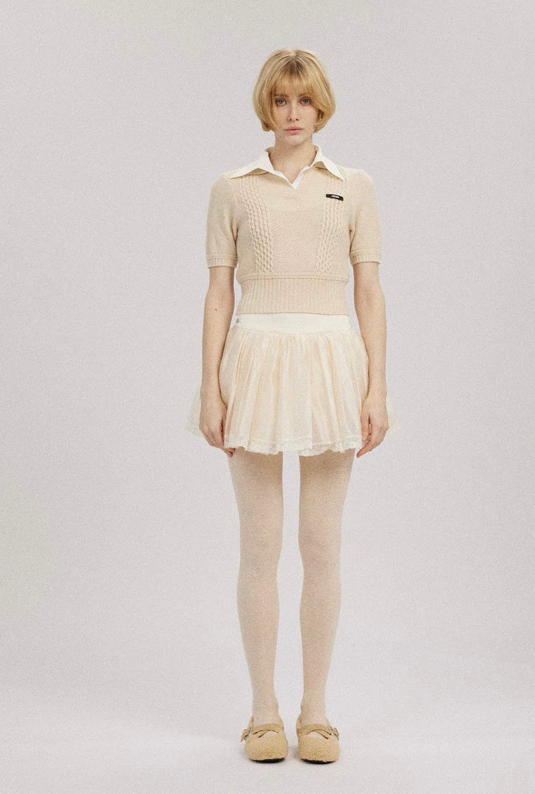 White Shirt-Collar Statement Knit Top