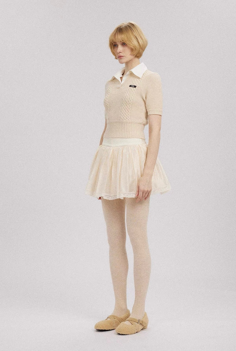 White Shirt-Collar Statement Knit Top