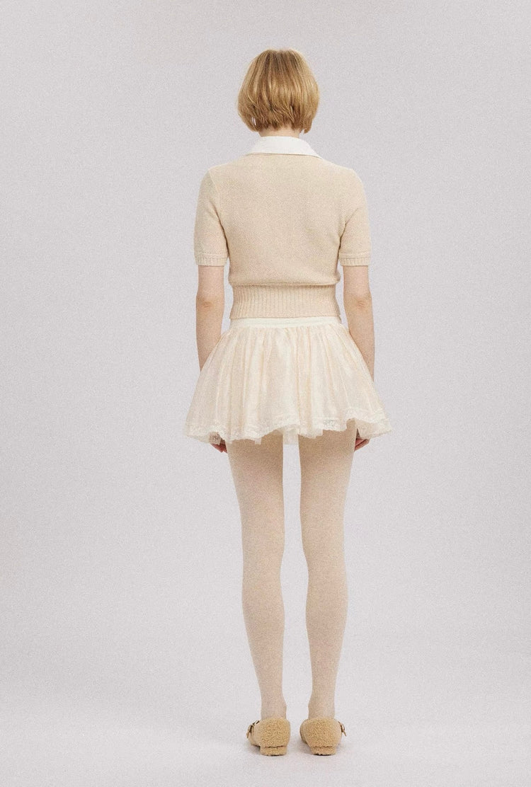 White Shirt-Collar Statement Knit Top
