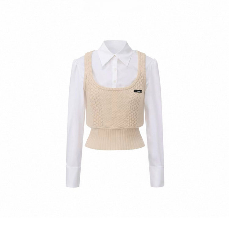 Faux-Layered Knit Vest Shirt