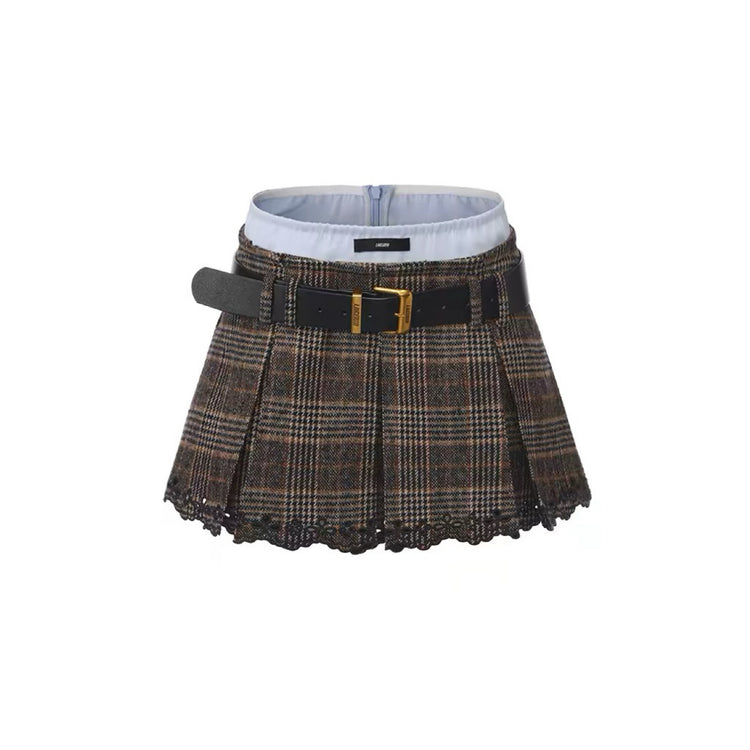 Welsh Plaid Waistband Pleated Mini Skirt