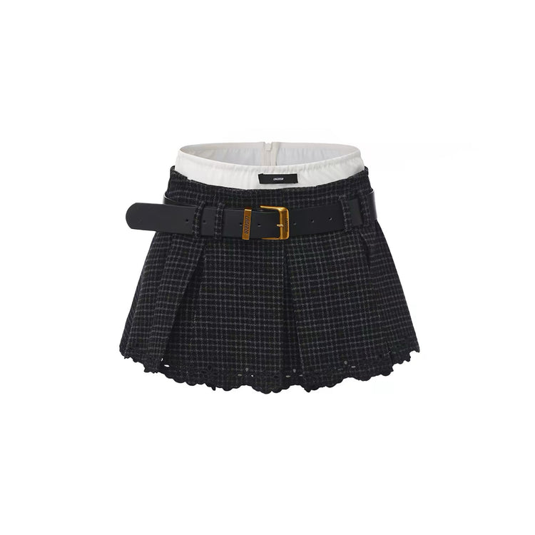 Welsh Plaid Waistband Pleated Mini Skirt