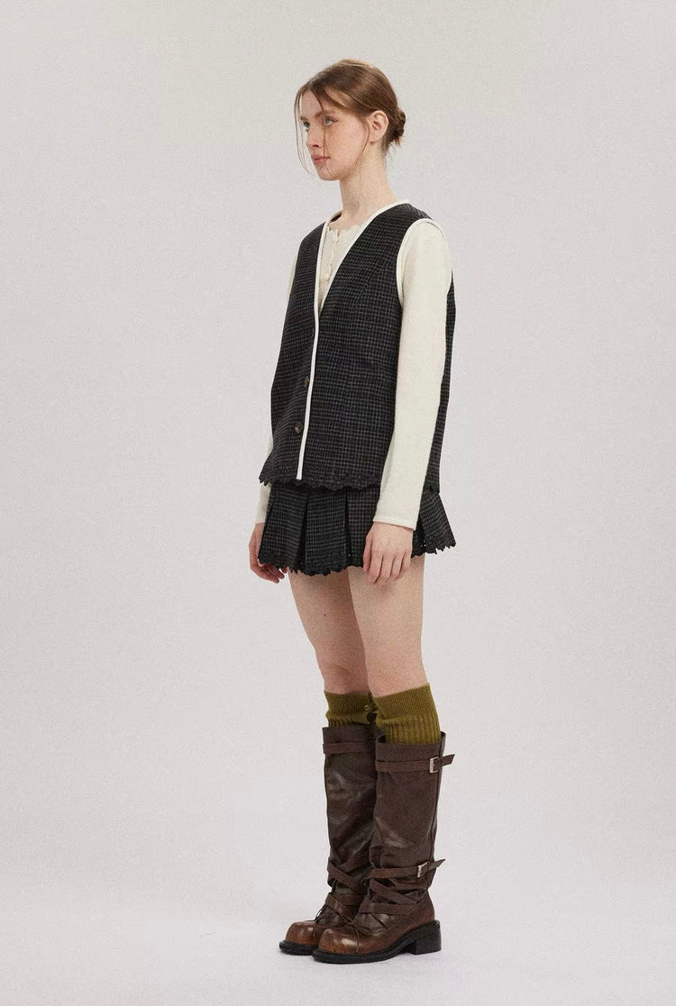 Welsh Plaid Waistband Pleated Mini Skirt