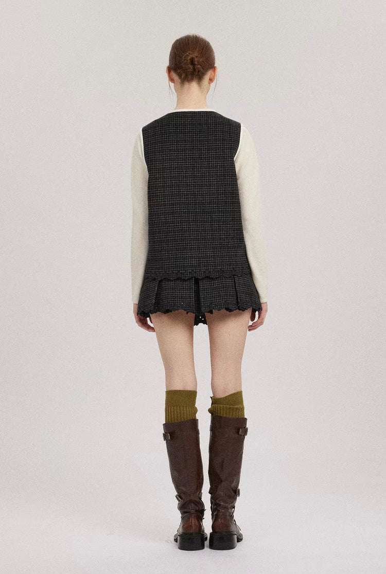Welsh Plaid Waistband Pleated Mini Skirt