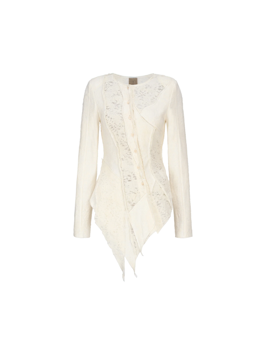 White Hollow Out Lace Wool Cardigan