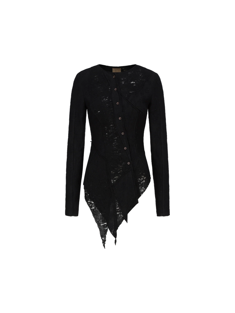 Black Hollow Out Lace Wool Cardigan