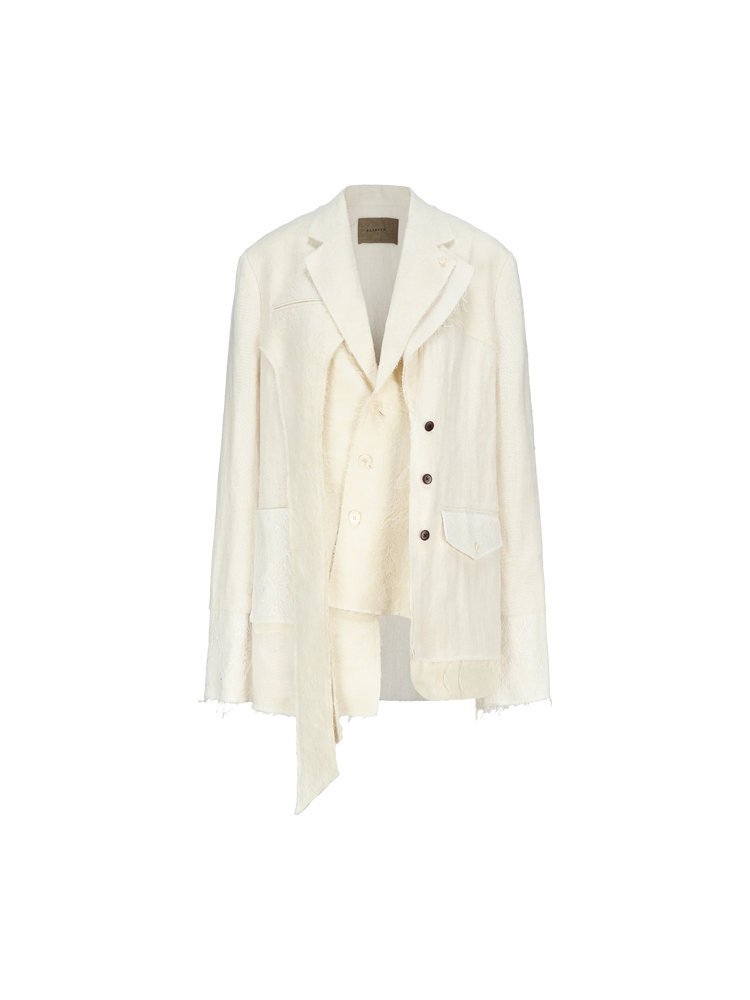 White Deconstructed Wool-blend Jacket