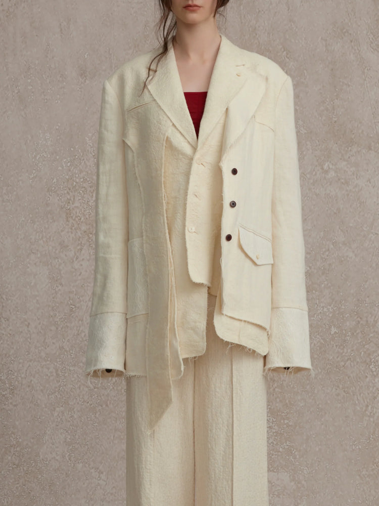 White Deconstructed Wool-blend Jacket