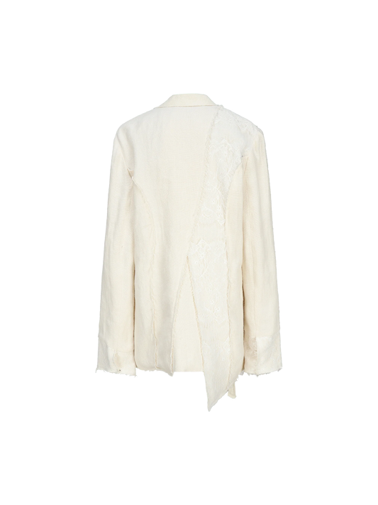 White Deconstructed Wool-blend Jacket