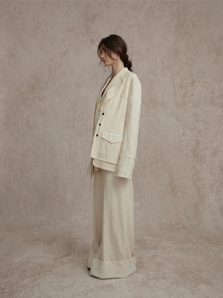 White Deconstructed Wool-blend Jacket