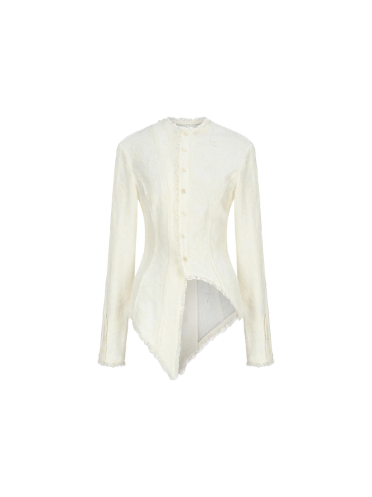 White Ruched Lace Trim Wool Cardigan