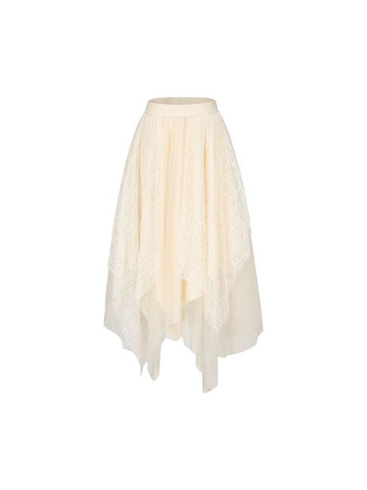 White Crisscross Lace Tulle Skirt