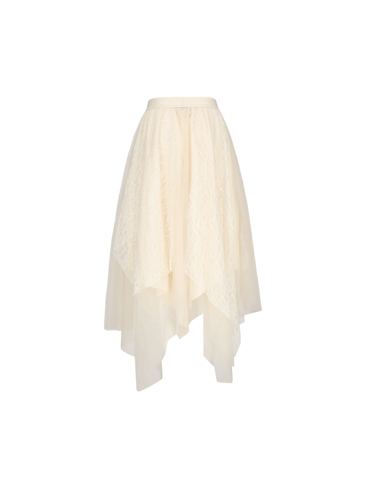 White Crisscross Lace Tulle Skirt