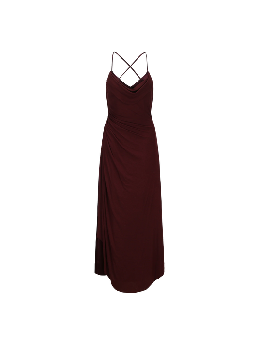 Dark Red Knitted Scoop Neck Maxi Dress