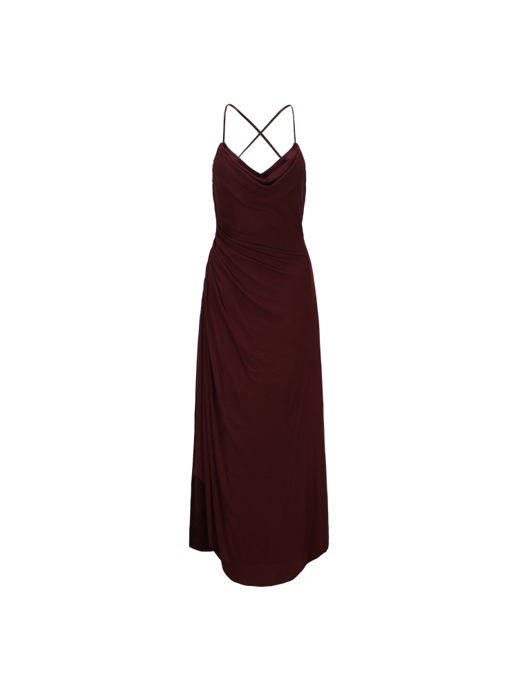 Dark Red Knitted Scoop Neck Maxi Dress