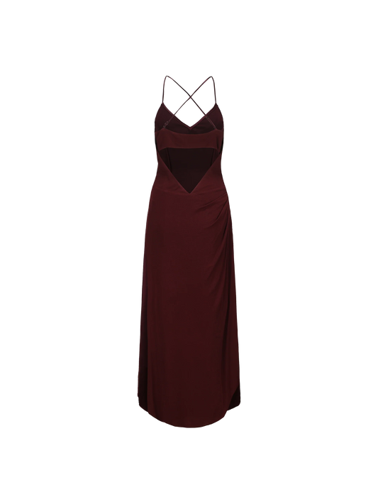 Dark Red Knitted Scoop Neck Maxi Dress