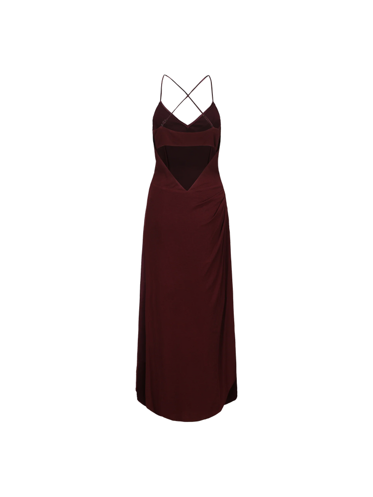 Dark Red Knitted Scoop Neck Maxi Dress