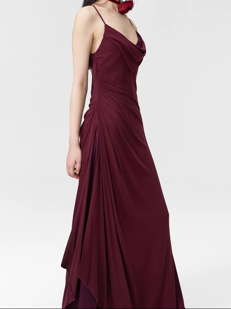 Dark Red Knitted Scoop Neck Maxi Dress