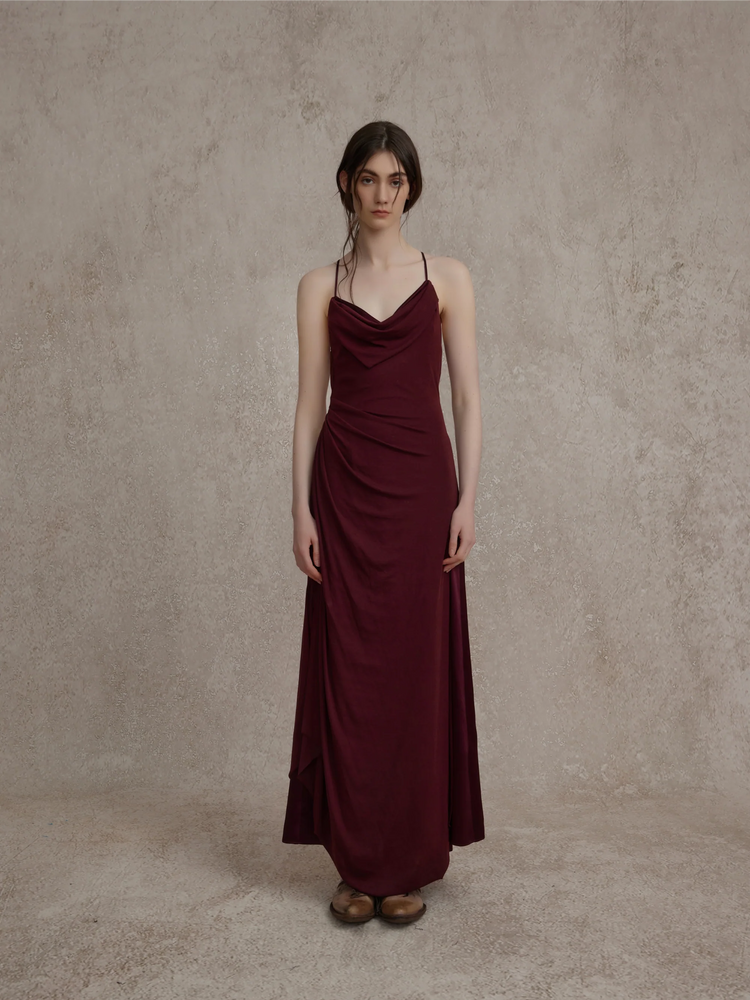 Dark Red Knitted Scoop Neck Maxi Dress