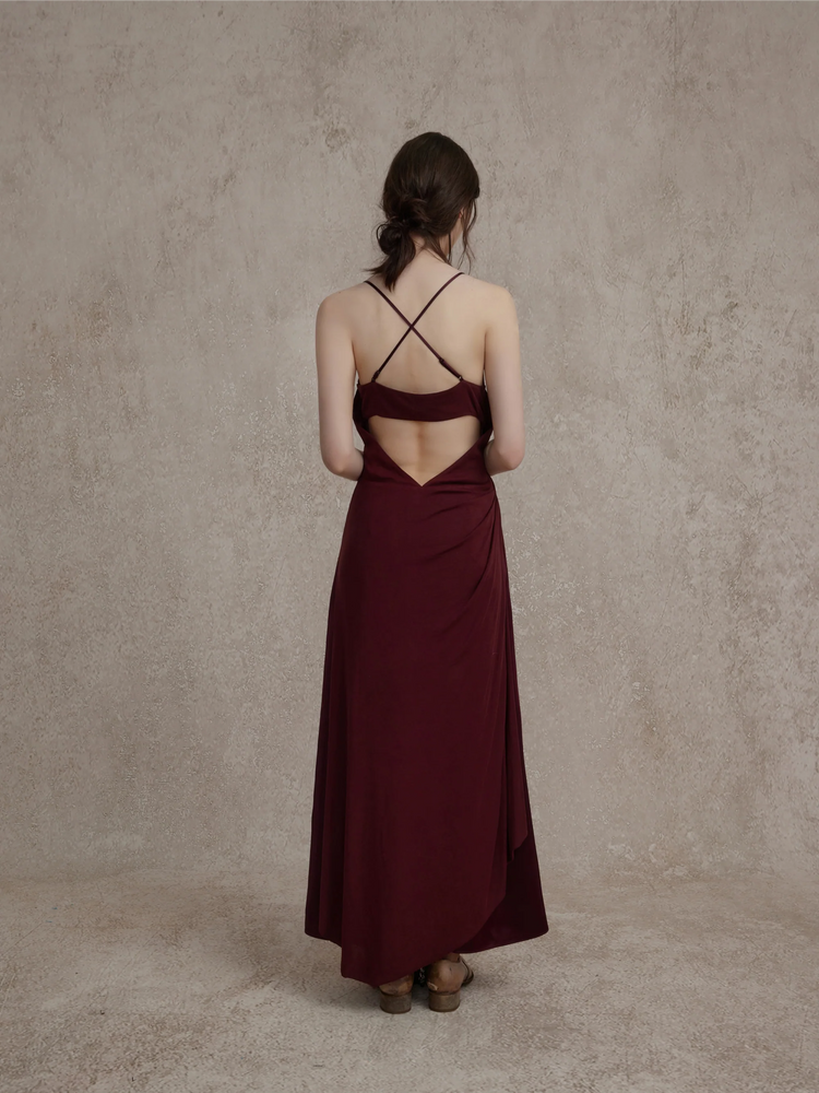 Dark Red Knitted Scoop Neck Maxi Dress