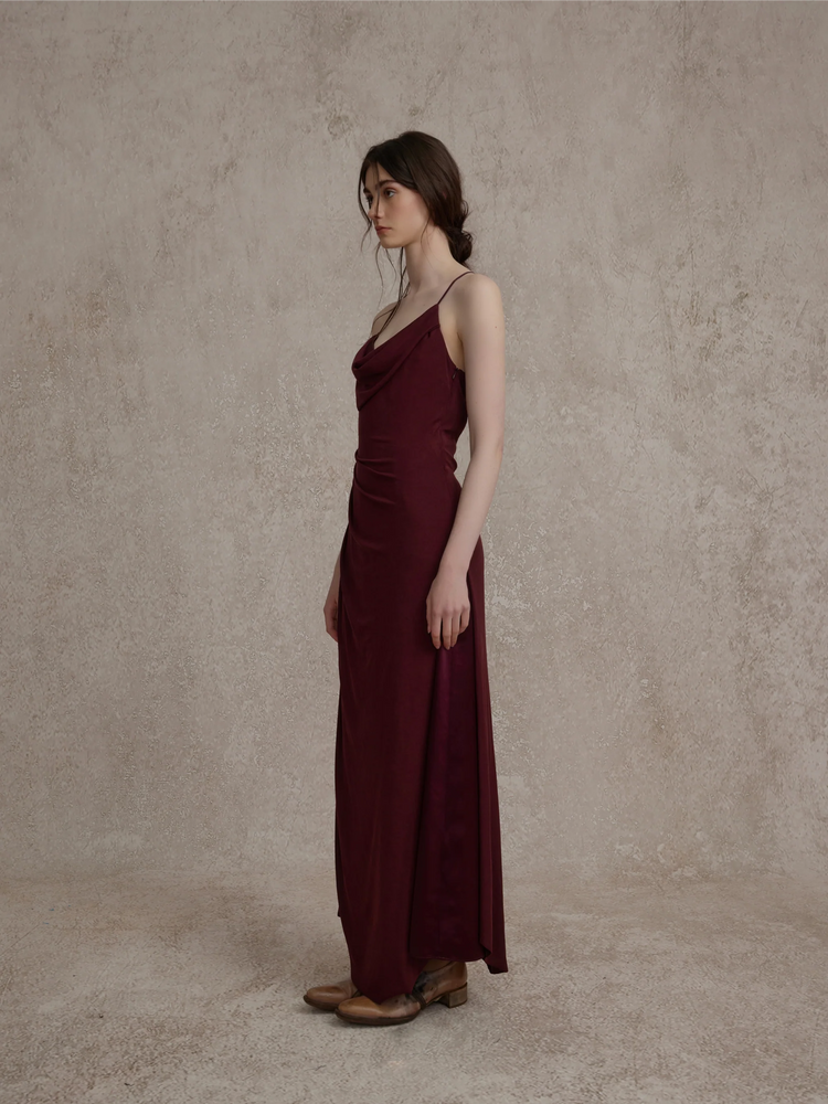 Dark Red Knitted Scoop Neck Maxi Dress