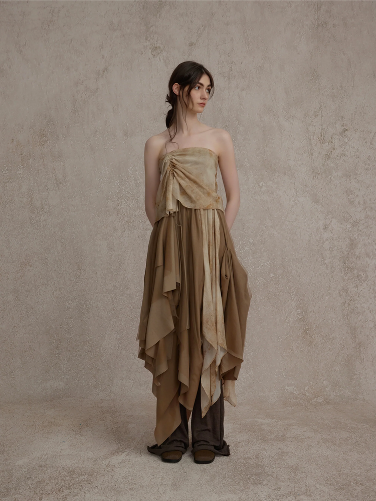 Dark Golden Rod Ruched Maxi Dress