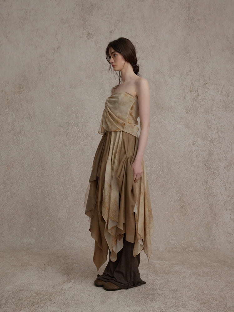 Dark Golden Rod Ruched Maxi Dress