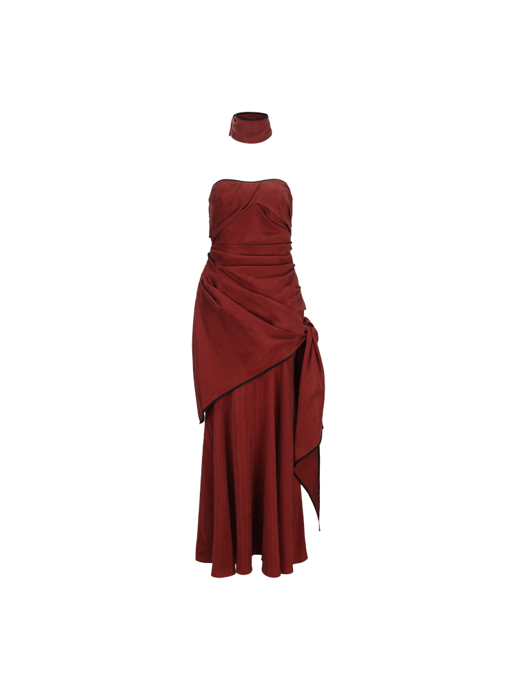 Dark Red Twist Tube Dress