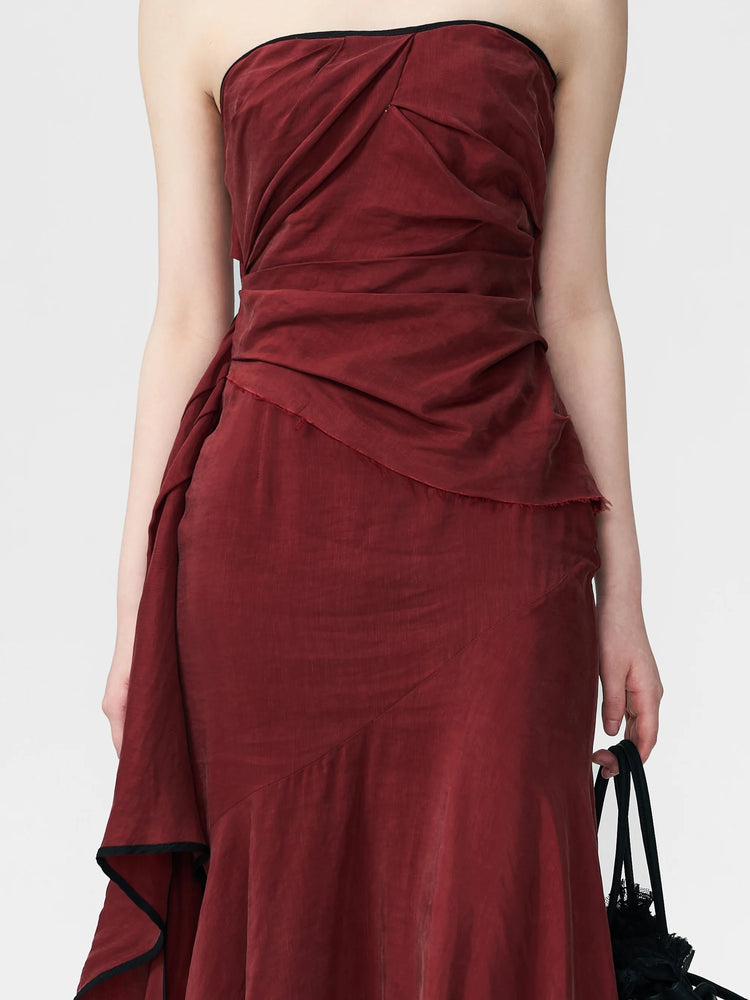 Dark Red Twist Tube Dress