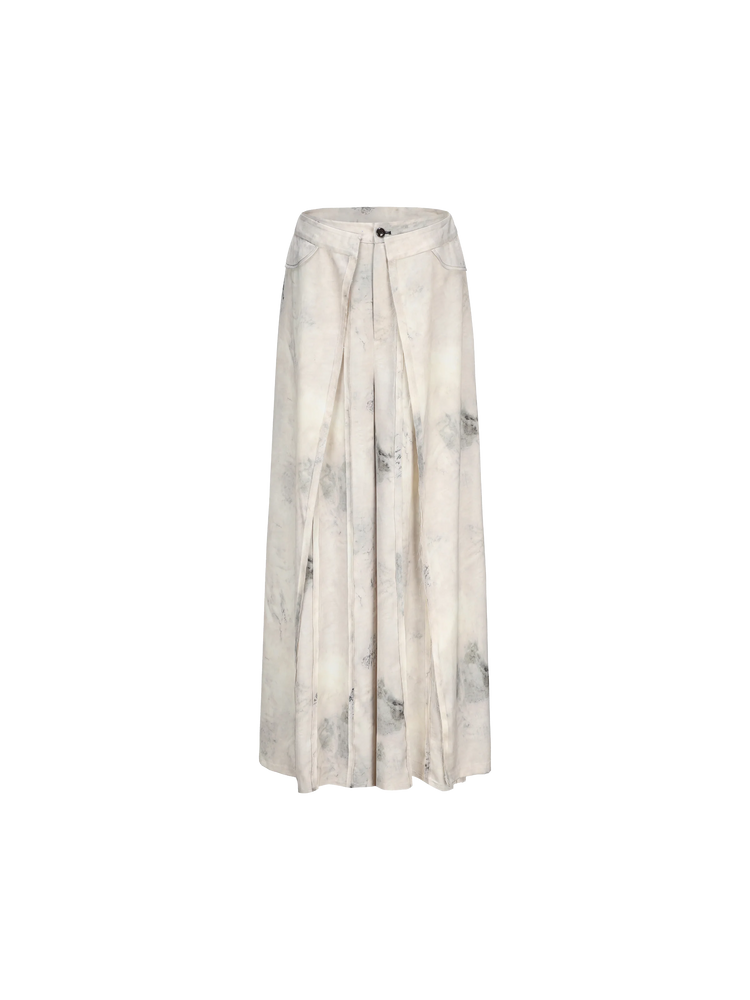 Beige Printed Draped Wide-leg Trousers