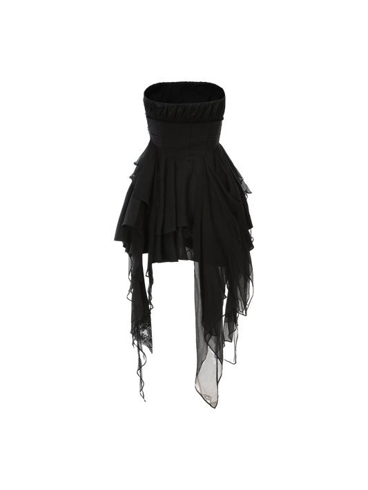 Black Fold Pleated Strapless Short Dress