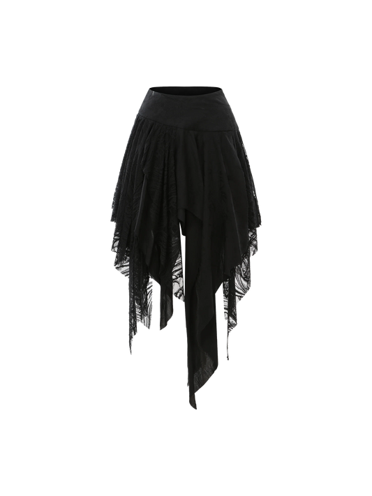 Black Folded Layer Mid-Length Skirt