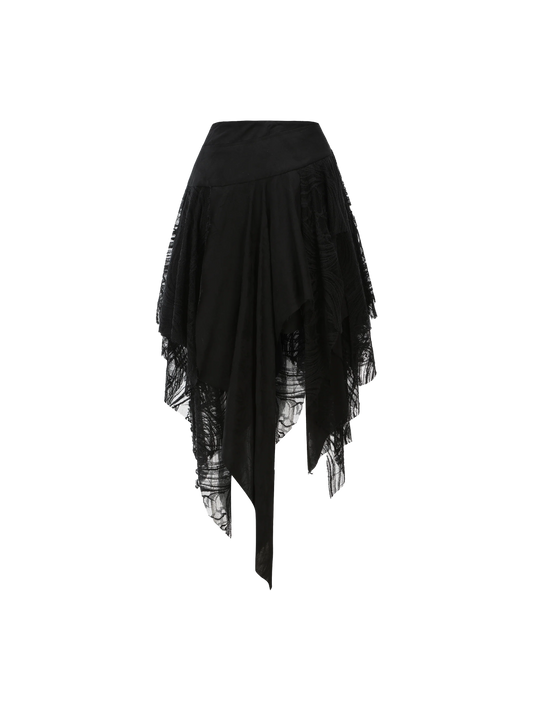 Black Folded Layer Mid-Length Skirt