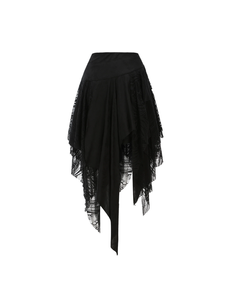 Black Folded Layer Mid-Length Skirt