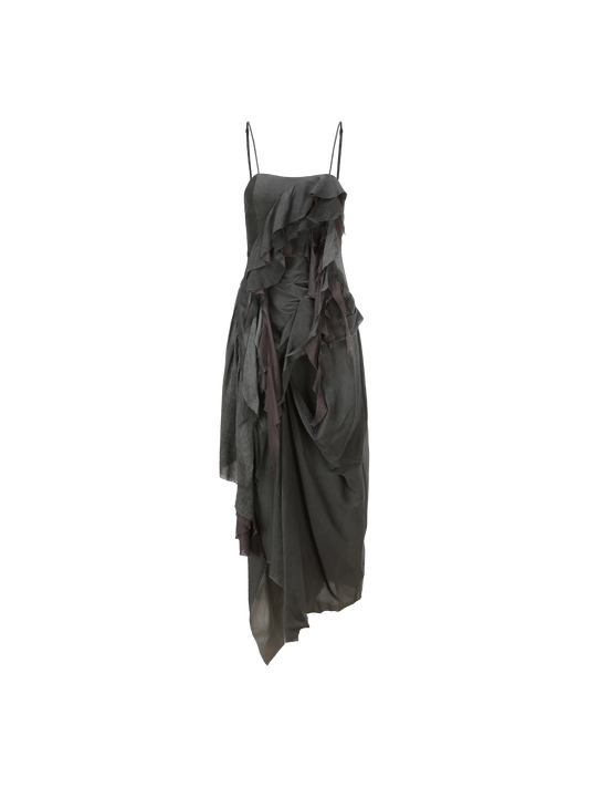 Grey Deconstructed Flutter Piece Camisole Long Dress