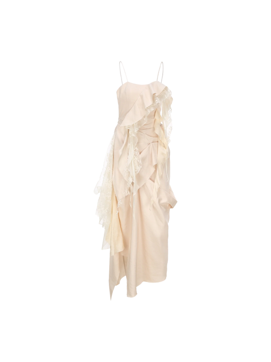 Beige Deconstructed Flutter Piece Camisole Long Dress