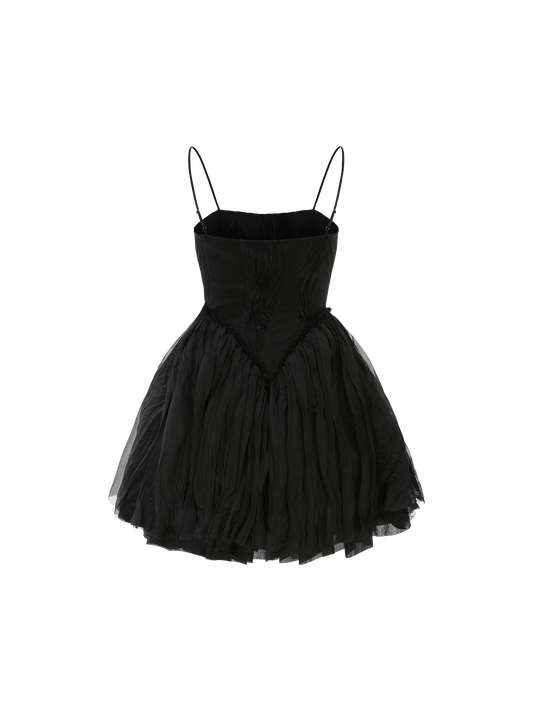 Black Lace Puffy Camisole Short Dress