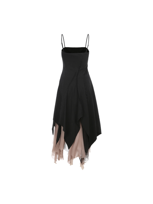 Black Slant Split Camisole Dress