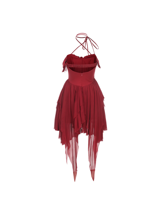 Red Floral Halter Short Dress