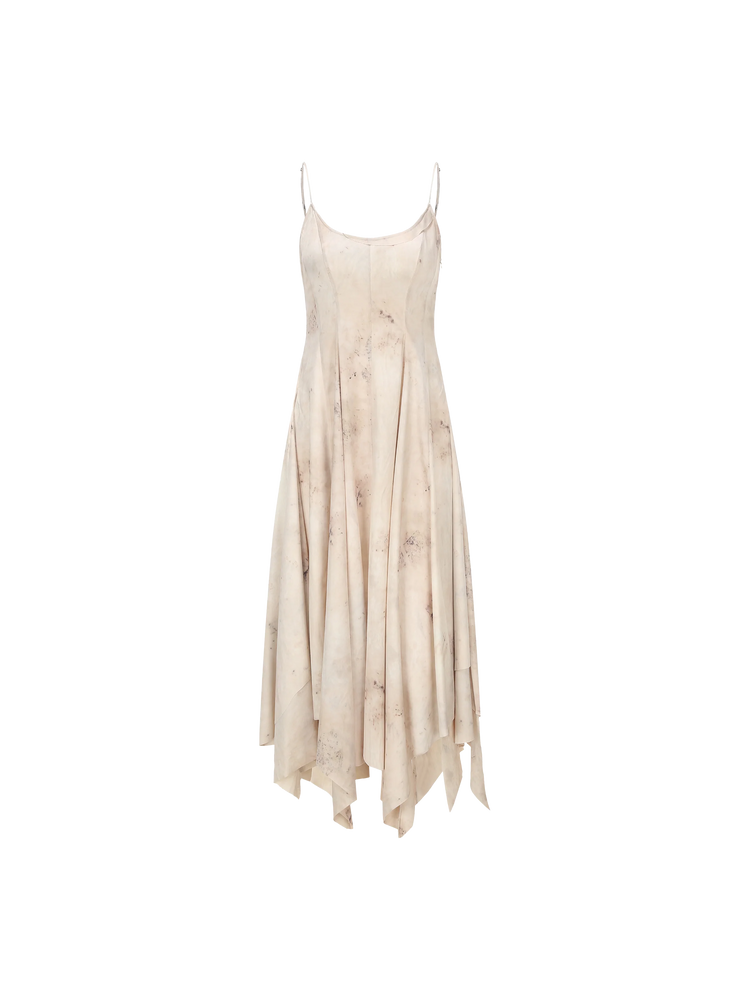 Beige Printed Split Camisole Dress