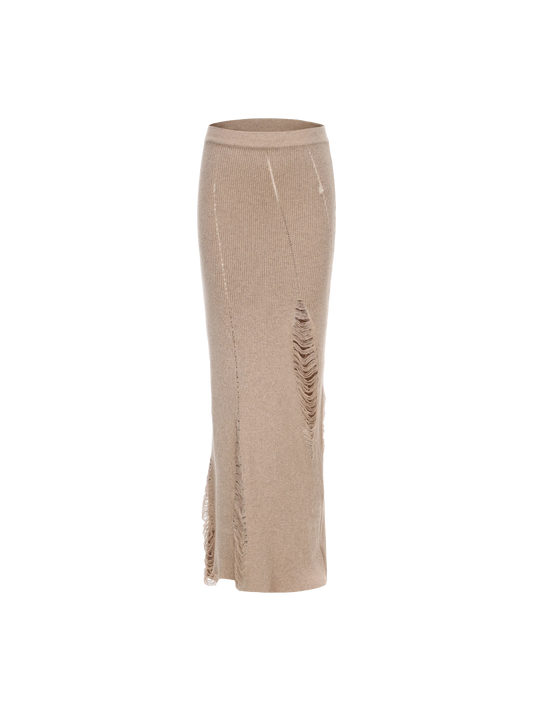 Almond Knit Destruction Mid-Length Skirt
