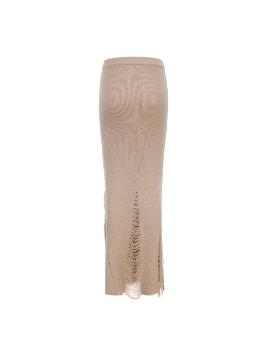 Almond Knit Destruction Mid-Length Skirt
