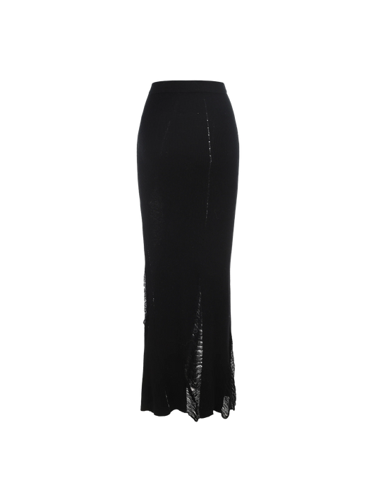 Black Knit Destruction Mid-length Skirt