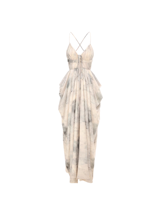 Beige Printed Backless Camisole Dress