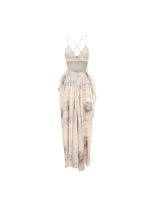 Beige Printed Backless Camisole Dress