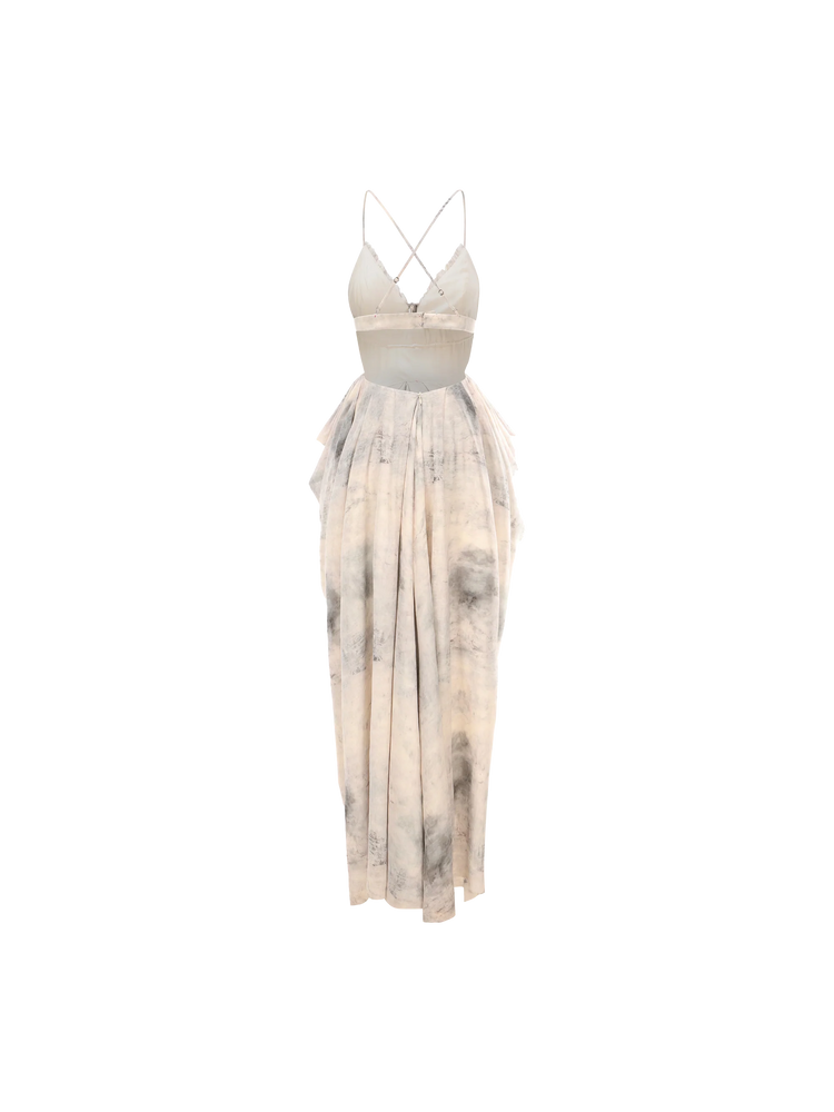 Beige Printed Backless Camisole Dress