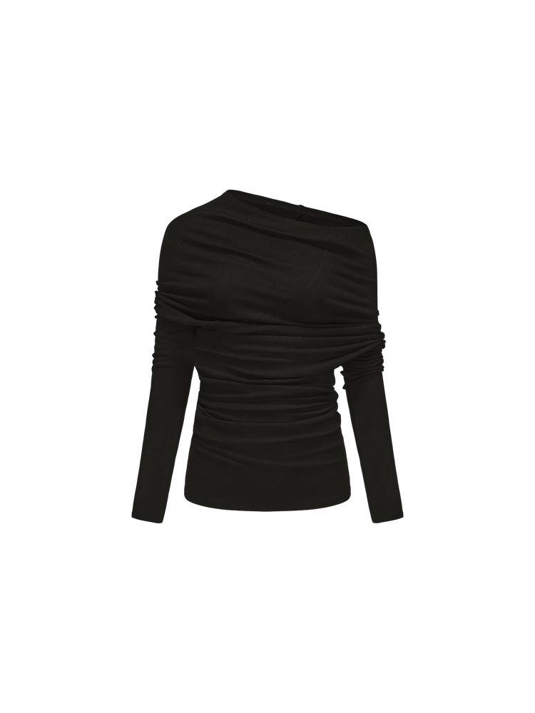 Black Asymmetric Off-shoulder Top