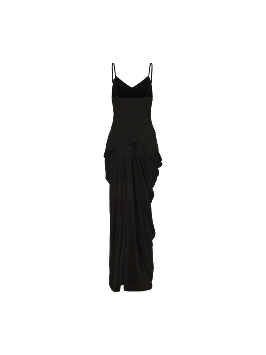 Black Knit Dotted Strap Long Dress