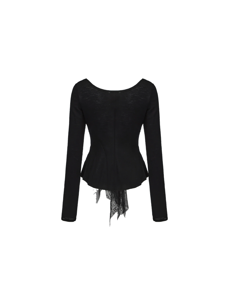 Black Lace Panelled Long Sleeve Top