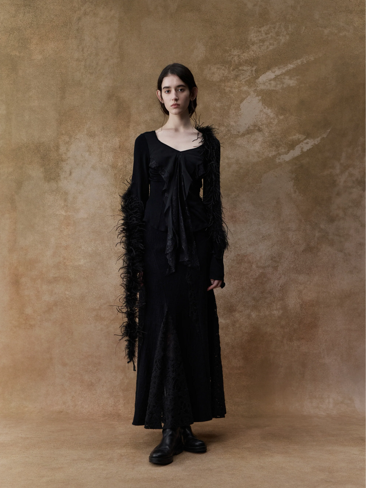 Black Lace Panelled Long Sleeve Top